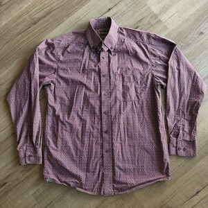 Ariat Mens Small Burgundy Geometric Medallion Print Long Sleeve Button Down
